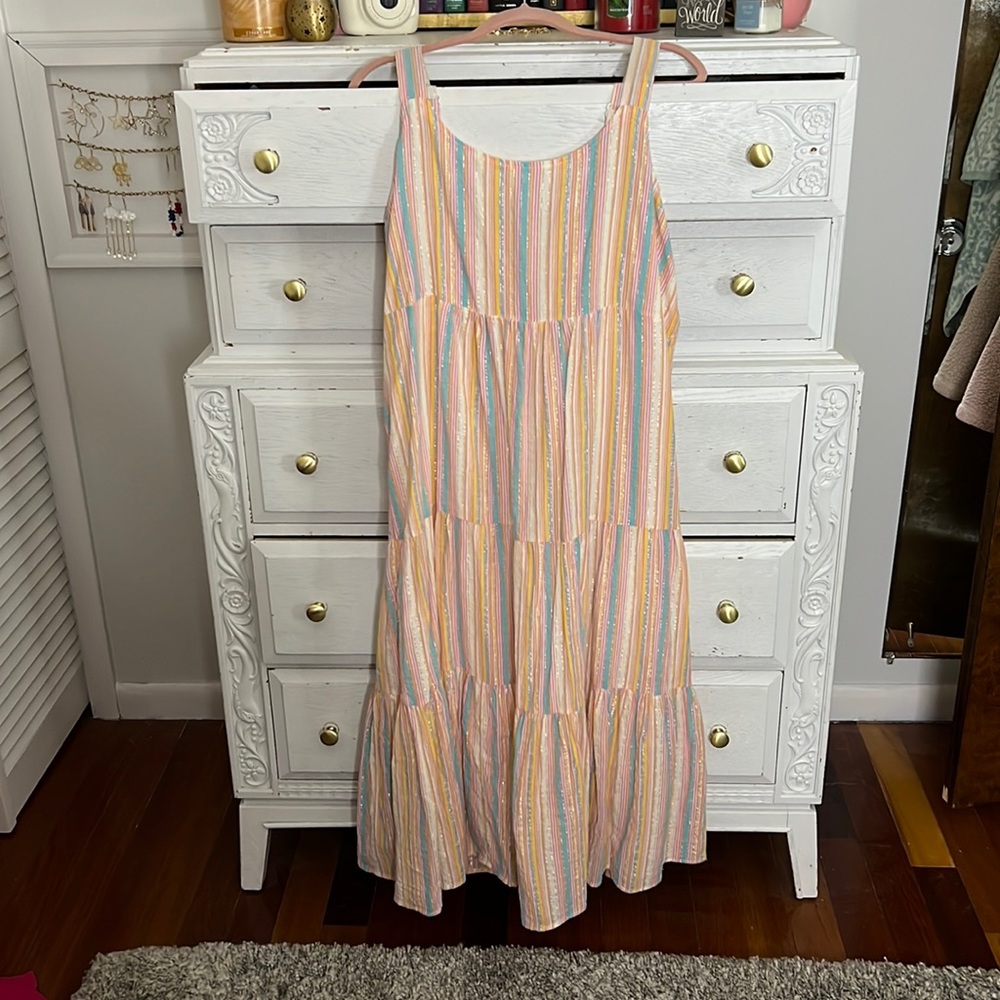 Striped tiered maxi dress
